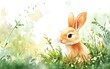 © Nattapat - Artistic watercolor illustration of a playful Easter bunny rabbit in grass, perfect for seasonal prints and festive artwork, capturing a cute and funny vibe