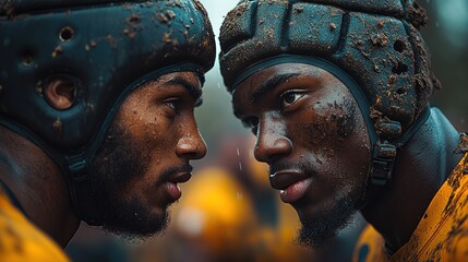 Two Football Players in a Close-Up Portrait