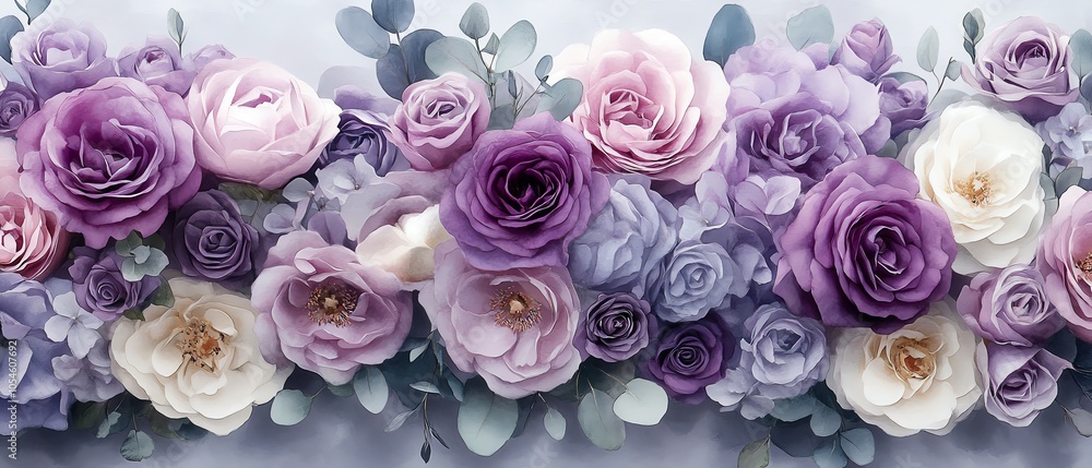 Beautiful watercolor illustration of a bouquet featuring lilac peonies ...