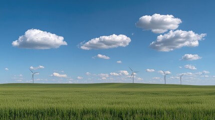 The collage features solar panels, wind turbines, and a cornfield, highlighting sustainable energy and agriculture