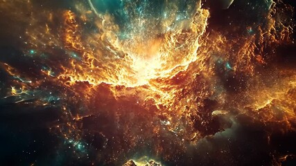 Wall Mural - A vibrant nebula glows in the deep space, its fiery colors illuminating the vast expanse of stars