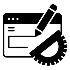 Icon designing a website page with a pen and protractor