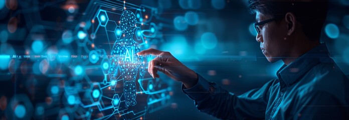 businessman analyzing data with ai technology for future of global businesses, intelligent network c