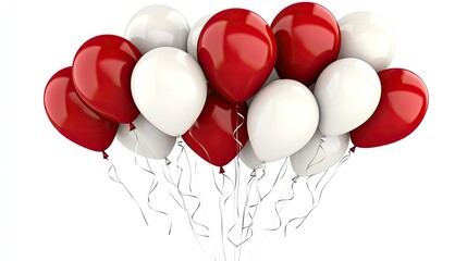 A decorative arrangement of red and white balloons creates a cheerful and minimalist atmosphere, perfect for celebrations and events