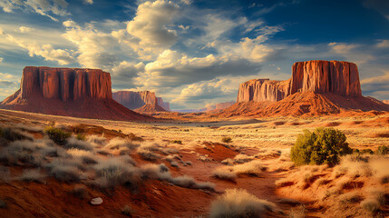 Dramatic red rock canyons and mesas carved by nature in the sunny arizona desert southwest usa. Sunny Desert Canyon. Illustration