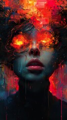 Wall Mural - fiery gaze: a digital portrait of intensity