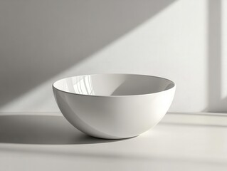 Sticker - Simple white bowl on a grey background, minimalist design, gentle lighting, subtle shadows.