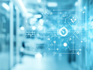 Aufkleber - Abstract medical technology background with a blurred hospital room in the background.