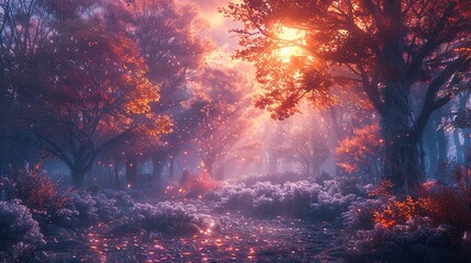 Poster - Enchanted Autumn Forest: Sunbeams Through the Trees