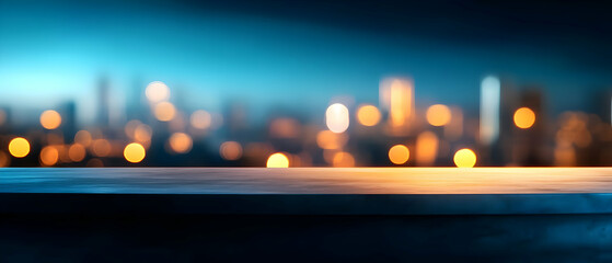 Wall Mural - Urban skyline with blurred lights, creating a vibrant bokeh effect against a dark background.