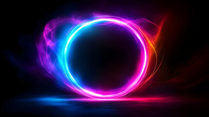 Wall Mural - a vibrant, glowing circular light effect with colorful hues on a dark background.