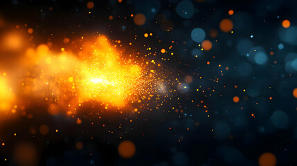 Wall Mural - Vibrant explosion of orange particles shining against a dark, blurred background.