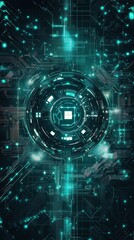 Poster - A glowing orb, encased in a complex circular pattern, sits at the center of a network of glowing lines.  The lines resemble a circuit board, suggesting technological innovation and connectivity.
