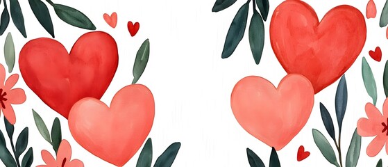 Aufkleber - Delicate watercolor painting featuring a harmonious blend of hearts and floral accents in warm blush tones creating a serene and romantic Valentine s Day theme  The dreamy textures and soft