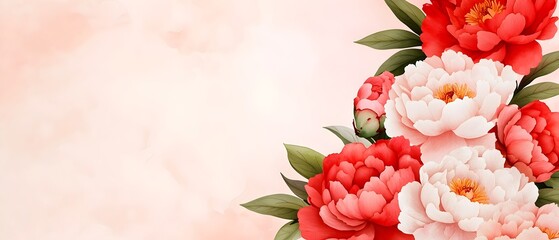 Aufkleber - Elegant watercolor painting of soft vibrant peonies in light pinks and reds against a dreamy misty background with a subtle shimmer effect creating a romantic and serene visual impression