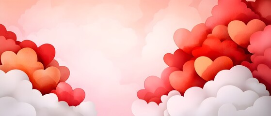 Aufkleber - Soft watercolor hearts intertwined in a warm glowing light gradient background creating a romantic and ethereal atmosphere perfect for Valentine s Day designs greeting cards and digital art
