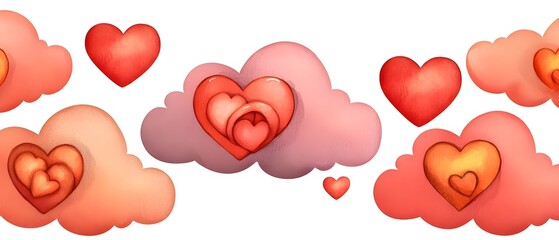 Aufkleber - Soft whimsical watercolor hearts intertwined in a warm glowing light gradient backdrop creating a serene and romantic atmosphere perfect for Valentine s Day and expressions of love
