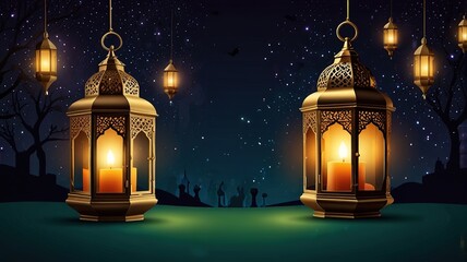 Background design with ramadan theme, with illustrations lanterns