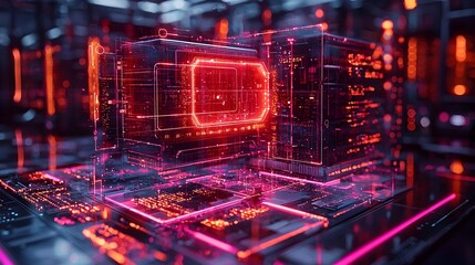Aufkleber - Conceptual and visually striking showcasing a robust virtual security system with multi layered firewall protections and network barriers to safeguard digital data and assets