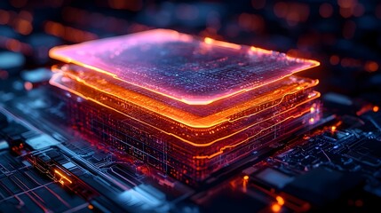 Aufkleber - Futuristic visualization of a robust cybersecurity system featuring intricate layers of data encryption and advanced holographic firewall to protect sensitive digital information and infrastructure