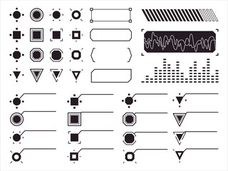 HUD elements head-up display ornament abstract triangle square circle shapes modern geometric cyberspace style black color design set collection