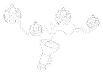 Wall Mural - One continuous line of Megaphone with Halloween Jack O' Lantern pumpkin. Thin Line Illustration vector concept. Contour Drawing Creative ideas.