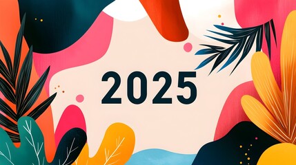 Poster - Minimal and Sleek 2025 New Year Text Composition with Abstract Festive Elements Like Ribbons and Confetti Perfect for Advertising Greeting Cards Invitations and other Holiday Designs