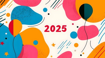 Leinwandbilder - Futuristic 2025 countdown with minimal line art of fireworks and party balloons in an open abstract design perfect for marketing text or holiday event graphics