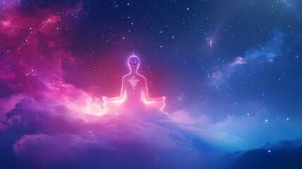 Wall Mural - cosmic meditation odyssey translucent meditating figure swirling chakra energy astral projection sta