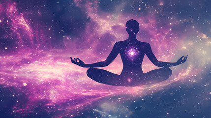 Wall Mural - cosmic meditation odyssey translucent meditating figure swirling chakra energy astral projection sta