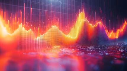 Fototapete - Vibrant and dynamic graph featuring multiple overlaid line charts set against a grid background combined with a bar chart