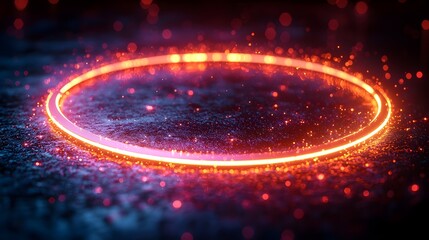 Poster - Futuristic 3D tech circle with glowing digital connections and data flows set on a dark backdrop representing the future of big data and advanced technology