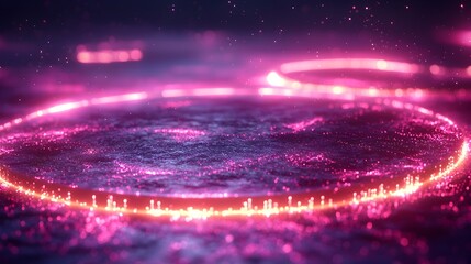 Aufkleber - Captivating digital tech circle with neon data points and smooth curves floating on a dark background capturing the essence of big data and technological innovation in a sleek 3D design