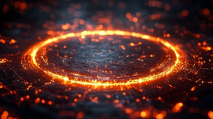Aufkleber - Glowing Tech Circle with Complex Digital Connections and Data Streams in 3D Rendering Symbolizing the Power of Big Data and Advanced Technologies