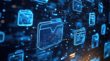 a computer screen shows a series of blue icons that resemble folders. concept of organization and st