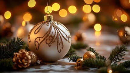 Aufkleber - Elegant Christmas Ornament and String Lights Festive Holiday Decor : Generative AI