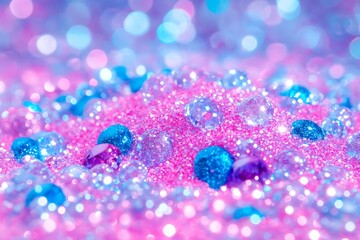 Fototapete - Shimmering Blue and Pink Gemstones Art Background with Bokeh Light : Generative AI