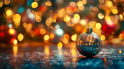 Aufkleber - Charming Christmas Ornament with Blurred Festive Lights Background : Generative AI