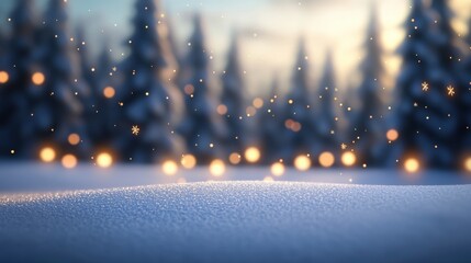 Poster - Magical winter landscape with sparkling snow and soft lights