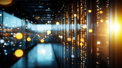 Poster - HighTech Data Center with Digital Sparkles and Light Flares : Generative AI