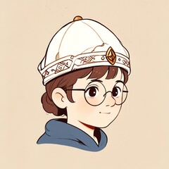 Sticker - Cute Cartoon Girl with Glasses and a Hat