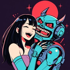 Girl and Robot Hugging