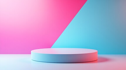 Fototapete - Dual Tone Background in Pink and Blue with Elevated Platform Highlighting Sleek Modern Design Aesthetic : Generative AI