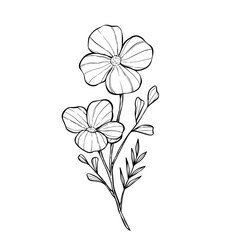 hand drawing flower with leaves. beautiful flower sketch illustration