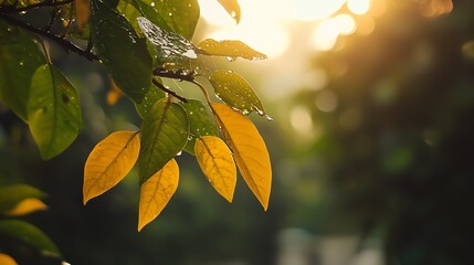 Aufkleber - Golden Autumn Leaves in Gentle Sunlight Creating a Warm and Tranquil Scene : Generative AI