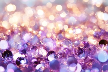 Poster - Abstract shimmering purple and gold bokeh with sparkling luminous beads : Generative AI