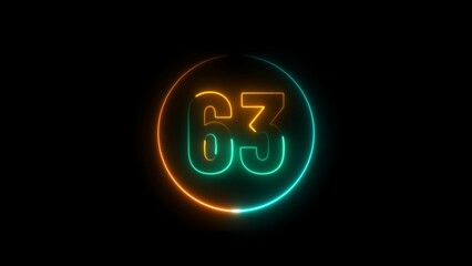 Wall Mural - abstract glowing neon number 63 background 4k illustration.