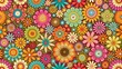 © Watcharapon - Floral pattern with groovy style flowers, groove, floral, flowers, retro, vintage, colorful, abstract, background, design
