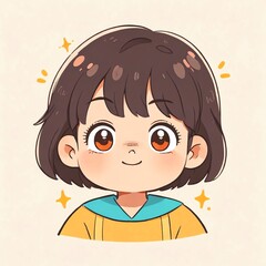 Sticker - Cute Cartoon Girl with Short Brown Hair