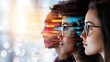 © Generative AI - Digital composite of diverse professional women with colorful interface effects : Generative AI